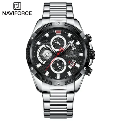NAVIFORCE NF8021 Men Luxury Chronograph Quartz Watch Waterproof Date Stainless Steel Sport Luminous Fashion Watch - Silver Black